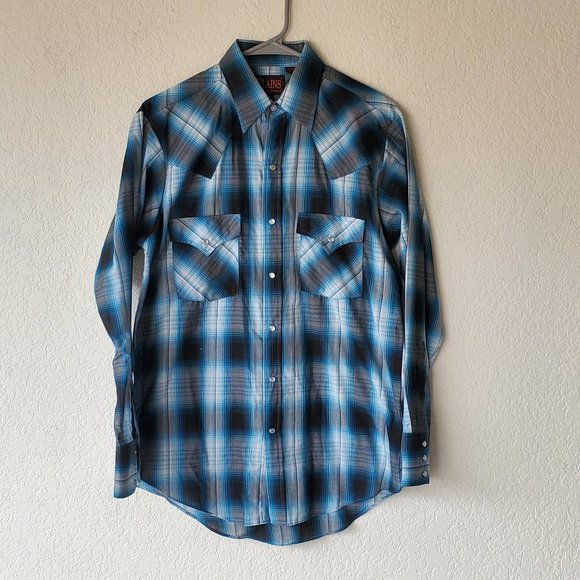 Plains Other - Vintage Plains Western Wear Blue Plaid Pearl Snap Cowboy Rodeo Work Shirt S